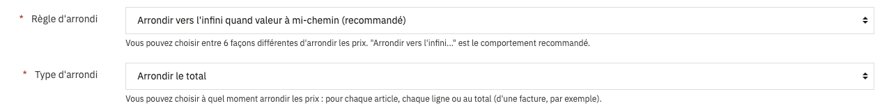 Paramètres d'arrondi PrestaShop