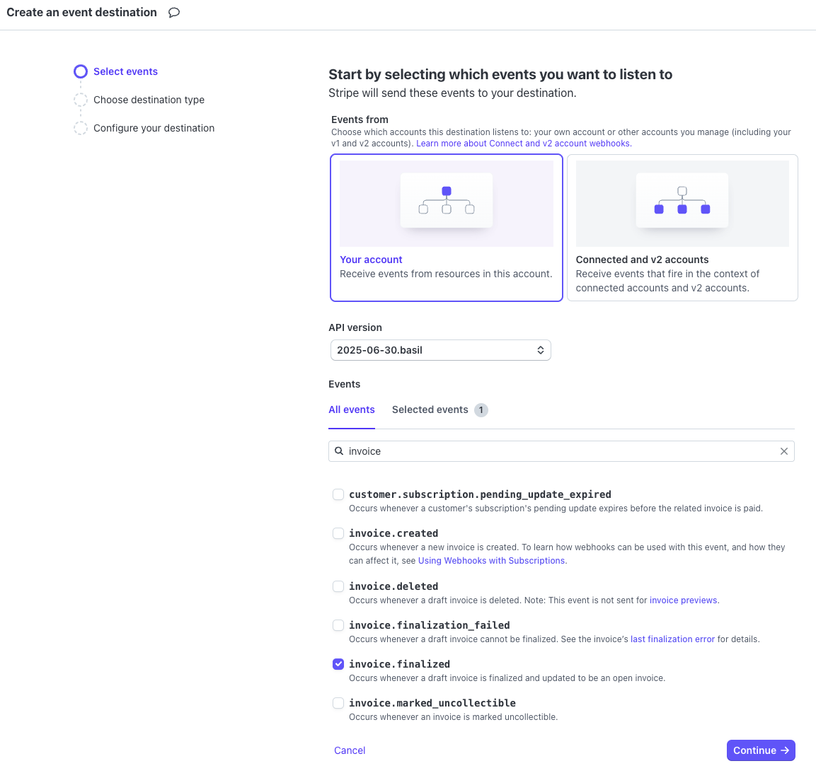 Sélectionner les Événements Webhook