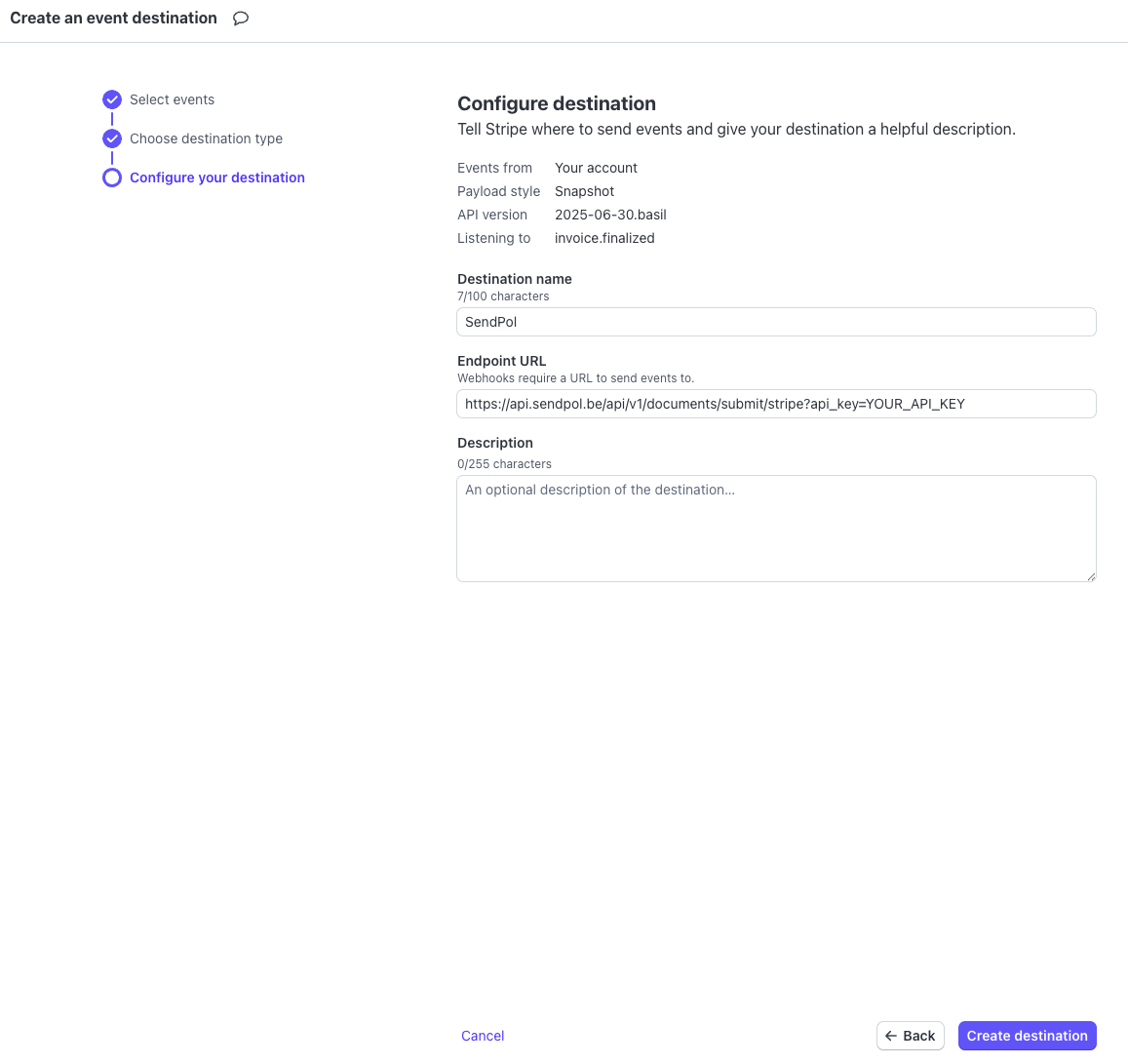 Entrer l'URL Webhook