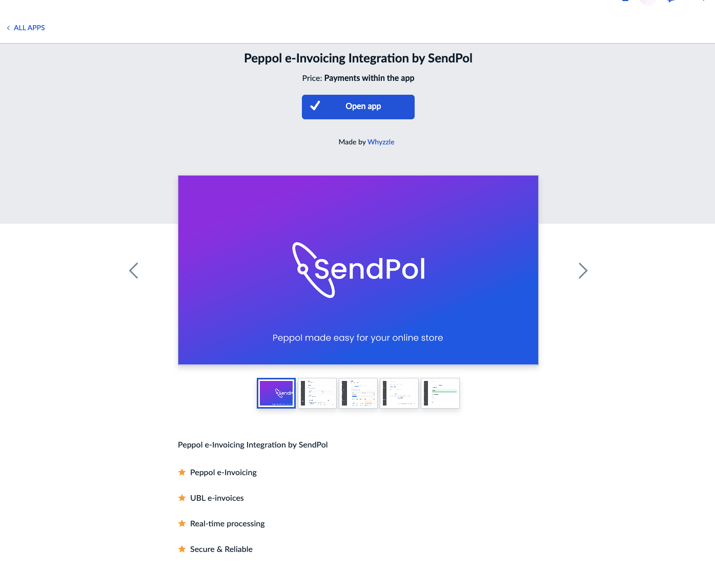 SendPol Peppol e-invoicing app in de Ecwid App Market