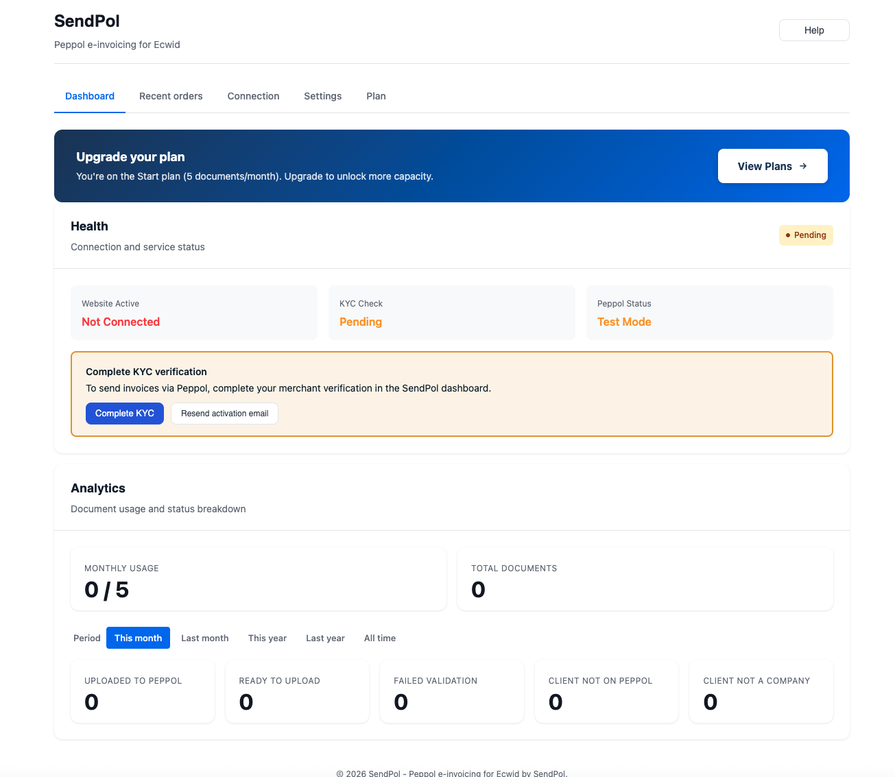 Dashboard met melding om de KYC-verificatie te voltooien
