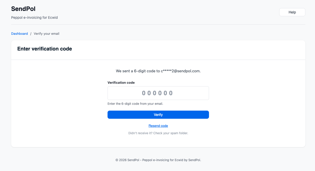 Verificatiecode invoeren om je SendPol-account te bevestigen
